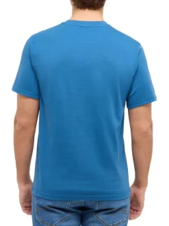 T-shirt en coton bleu à imprimé avec une coupe droite et un col rond