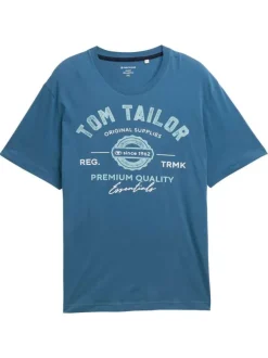 T-shirt en coton bleu imprimé avec une coupe droite et un col rond