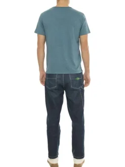 T-shirt en coton bleu imprimé avec une coupe droite et un col v