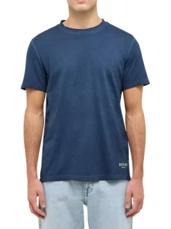 T-shirt en coton bleu marine aspect légèrement délavé avec un col rond