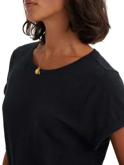 T-shirt en coton bleu marine chiné à coupe droite avec un col rond