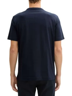 T-shirt en coton bleu marine à col rond avec un gros imprimé coloré à l'avant