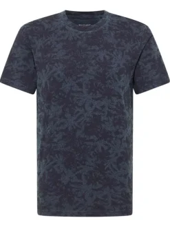 T-shirt en coton bleu marine à imprimé all-over palmiers et à col rond