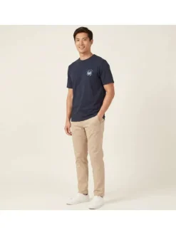 T-shirt en coton bleu marine imprimé avec un col rond et des manches courtes