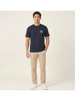 T-shirt en coton bleu marine imprimé avec un col rond et des manches courtes