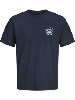 T-shirt en coton bleu marine imprimé avec un col rond et des manches courtes
