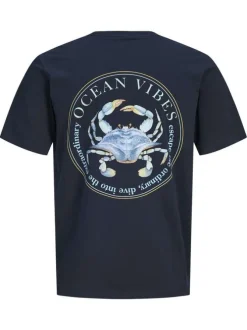 T-shirt en coton bleu marine imprimé avec un col rond et des manches courtes
