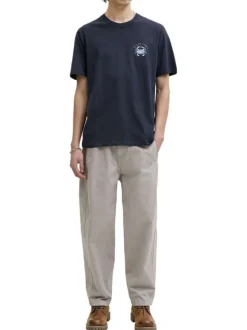 T-shirt en coton bleu marine imprimé avec un col rond et des manches courtes