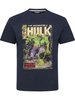 T-shirt en coton bleu marine à imprimé super-héros à l'avant et à col rond