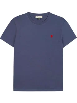 T-shirt en coton bleu marine uni avec une coupe droite et un col rond