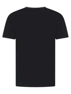 T-shirt en coton bleu marine uni à col tunisien avec des liserés