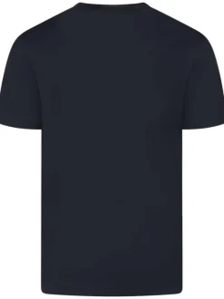 T-shirt en coton bleu marine uni à coupe droite et à col rond à imprimé logo
