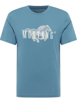 T-shirt en coton bleu orné d'un imprimé fantaisie et d'un col rond