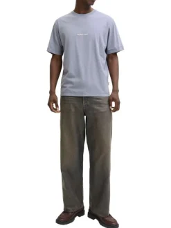 T-shirt en coton bleu pourvu d'un col rond et de manches courtes