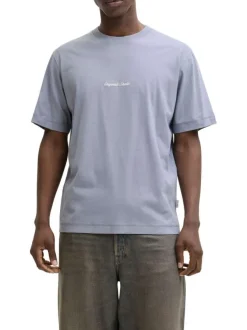 T-shirt en coton bleu pourvu d'un col rond et de manches courtes