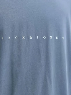 T-shirt en coton bleu pourvu d'une coupe droite et d'un col rond