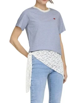 T-shirt en coton bleu à rayures avec une coupe droite et un col rond