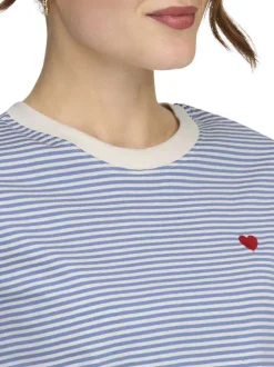 T-shirt en coton bleu à rayures avec une coupe droite et un col rond