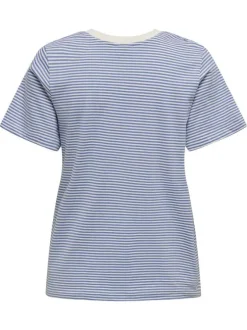 T-shirt en coton bleu à rayures avec une coupe droite et un col rond