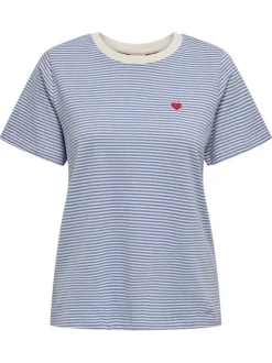 T-shirt en coton bleu à rayures avec une coupe droite et un col rond