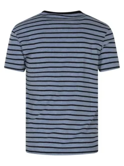 T-shirt en coton bleu à rayures pourvu d'une poche plaquée sur la poitrine