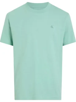 T-shirt en coton bleu turquoise à col rond avec un gros imprimé au dos