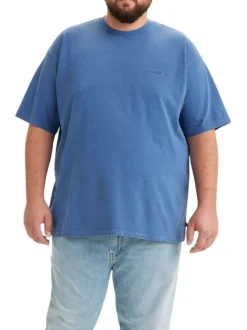 T-shirt en coton bleu uni avec nom de la marque brodé en bleu
