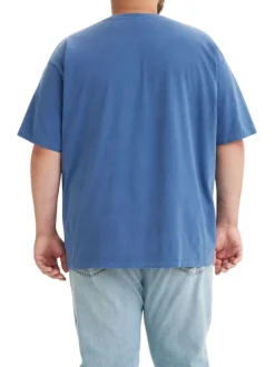 T-shirt en coton bleu uni avec nom de la marque brodé en bleu
