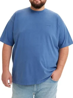 T-shirt en coton bleu uni avec nom de la marque brodé en bleu