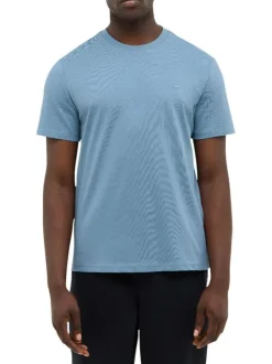 T-shirt en coton bleu uni avec un col rond et des manches courtes