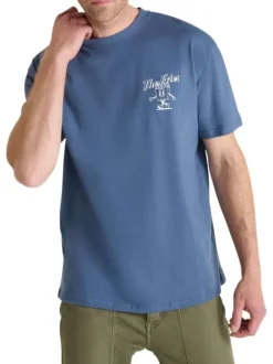 T-shirt en coton bleu uni avec un col rond et une coupe droite