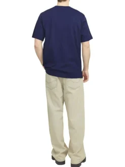 T-shirt en coton bleu uni avec un col rond et une coupe droite