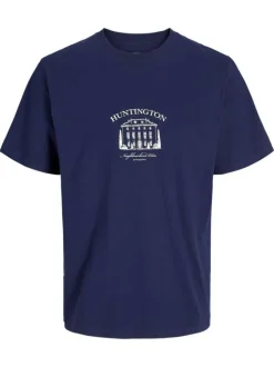 T-shirt en coton bleu uni avec un col rond et une coupe droite