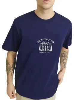 T-shirt en coton bleu uni avec un col rond et une coupe droite