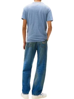 T-shirt en coton bleu uni avec une coupe droite et logo iconique