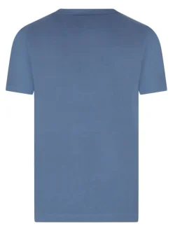 T-shirt en coton bleu uni avec une coupe droite et un col rond