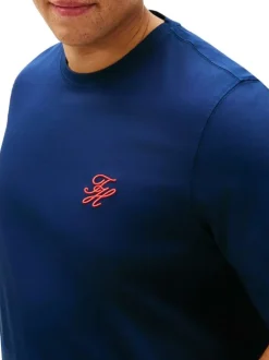 T-shirt en coton bleu uni avec une coupe droite et un col rond