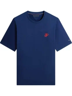 T-shirt en coton bleu uni avec une coupe droite et un col rond