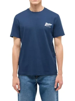 T-shirt en coton bleu uni avec une coupe droite et un col rond