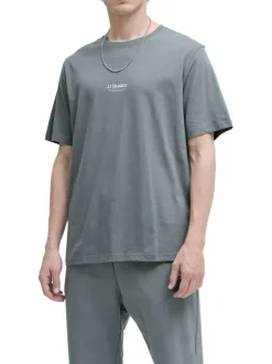 T-shirt en coton bleu uni avec une coupe droite et un col rond