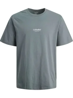T-shirt en coton bleu uni avec une coupe droite et un col rond