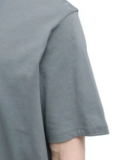 T-shirt en coton bleu uni avec une coupe droite et un col rond