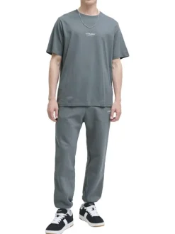T-shirt en coton bleu uni avec une coupe droite et un col rond