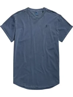T-shirt en coton bleu uni avec une coupe droite et un col rond