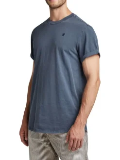 T-shirt en coton bleu uni avec une coupe droite et un col rond