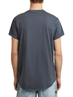 T-shirt en coton bleu uni avec une coupe droite et un col rond