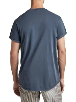 T-shirt en coton bleu uni avec une coupe droite et un col rond