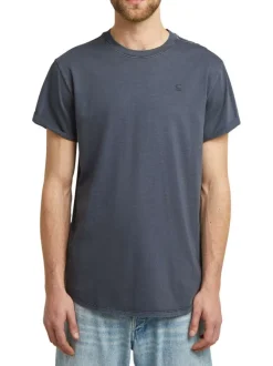 T-shirt en coton bleu uni avec une coupe droite et un col rond