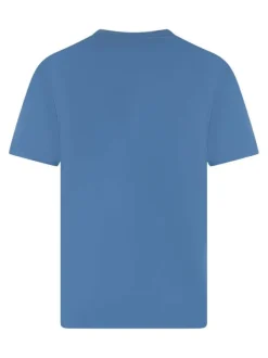 T-shirt en coton bleu uni avec une coupe droite et un col rond