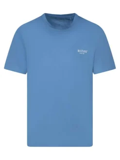 T-shirt en coton bleu uni avec une coupe droite et un col rond